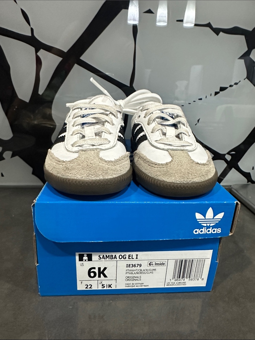 adidas Kids Samba OG EL I Shoes in White, Black & Tan